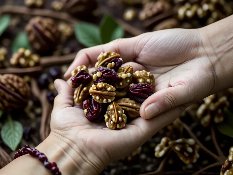 Raw walnuts and dried tart cherries, an anti-inflammatory hiking snack mix for joint health