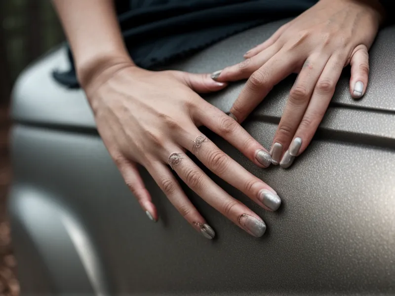 Hands braced on a car bumper during a dynamic hip and ankle warm-up before a hike