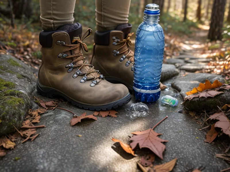 Close-up of a hiker adjusting a knee compression sleeve before a hike over 50