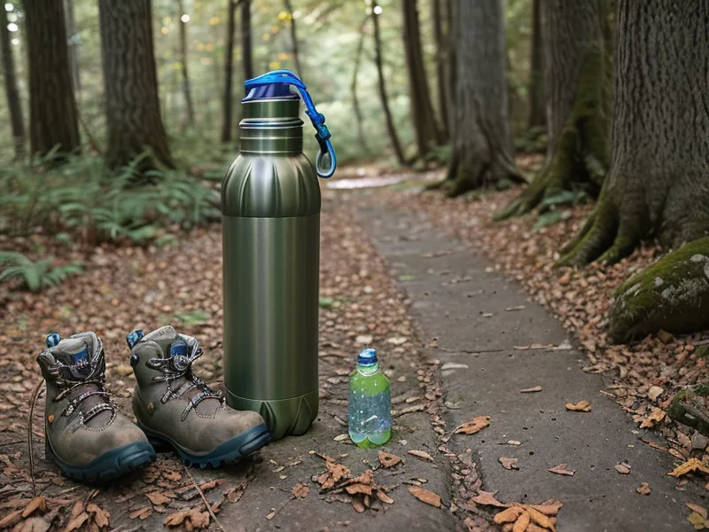 Hiking boots beside a cold pack after a trail day, part of a joint health recovery routine for low-impact fitness after 50