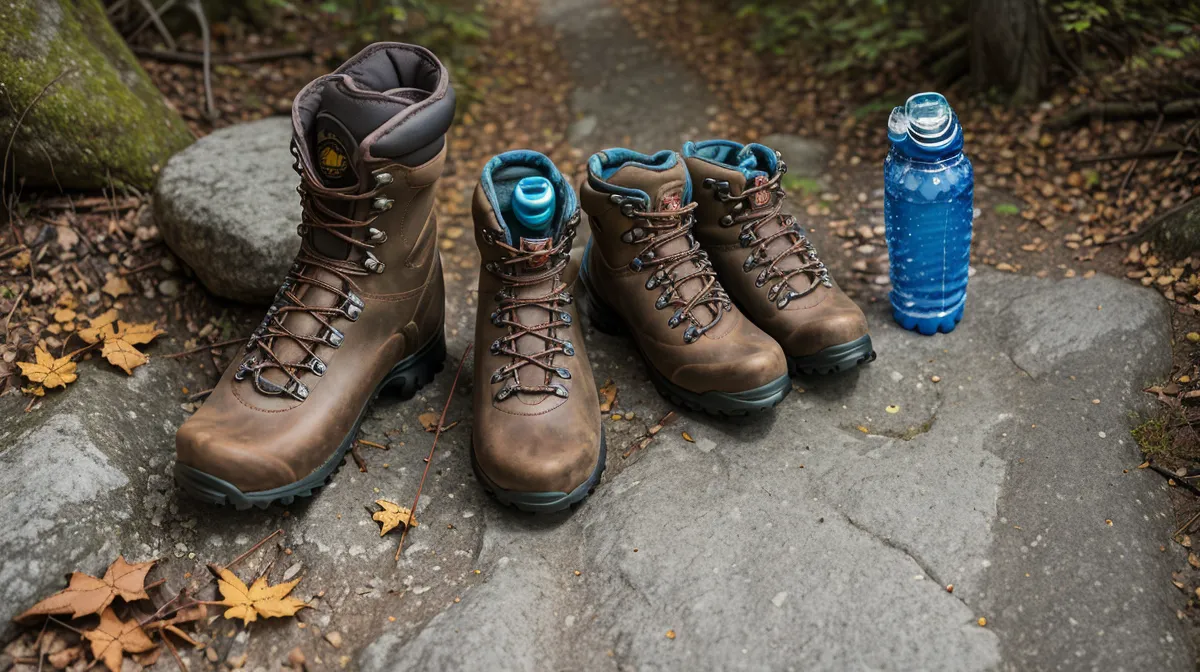 Hiking gear and joint supplements laid out for a mobility budget breakdown after fifty