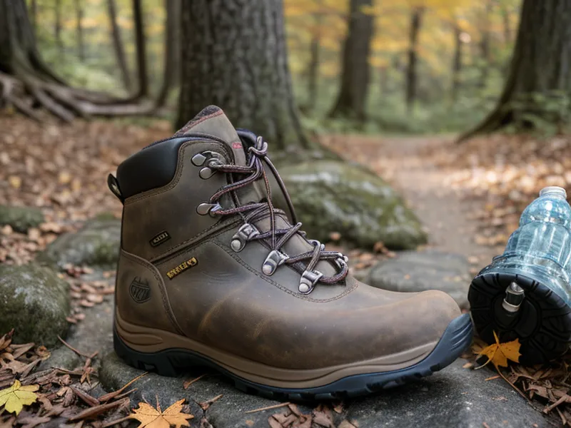 Joint Genesis bottle next to worn hiking boots — weighing a synovial fluid supplement for mobility over 50 and hiking recovery