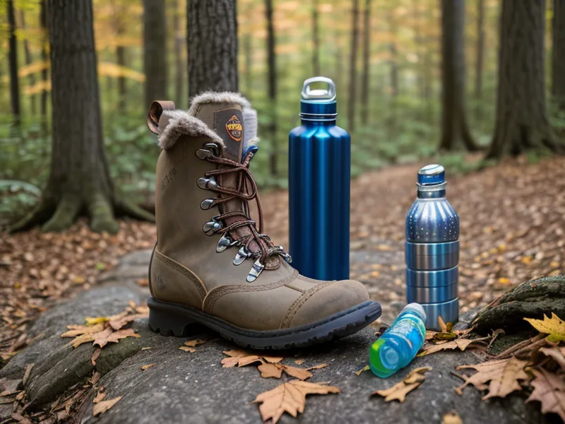 Hiking gear and joint health essentials for mobility after 50 laid out before a trail hike
