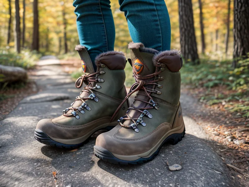 Lightweight hiking boots on a rocky World's End trail, easy on aging knees