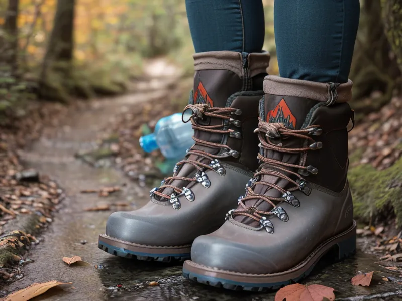 Hiking boots drying after a wet trail, evidence of staying active after 50 while comparing joint support options