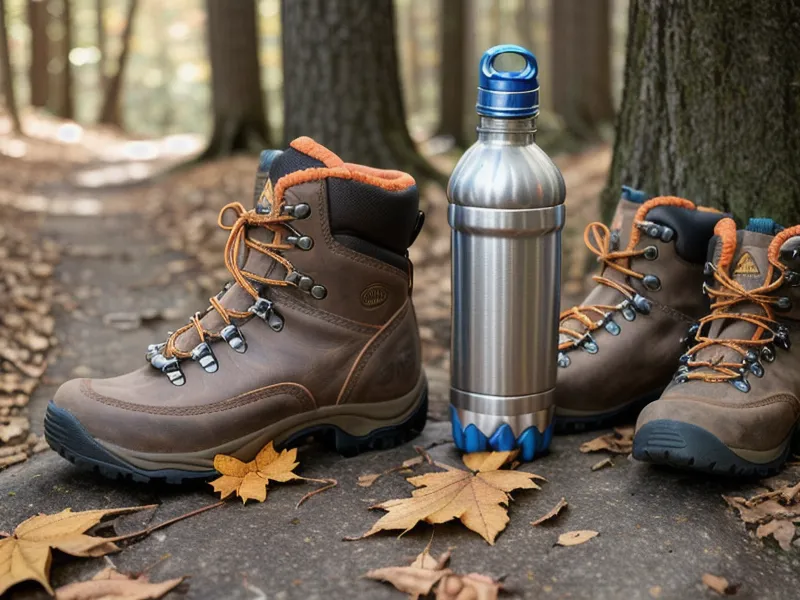 Trekking poles providing stability on a wooded trail, supporting ageless knees on a low-impact hike