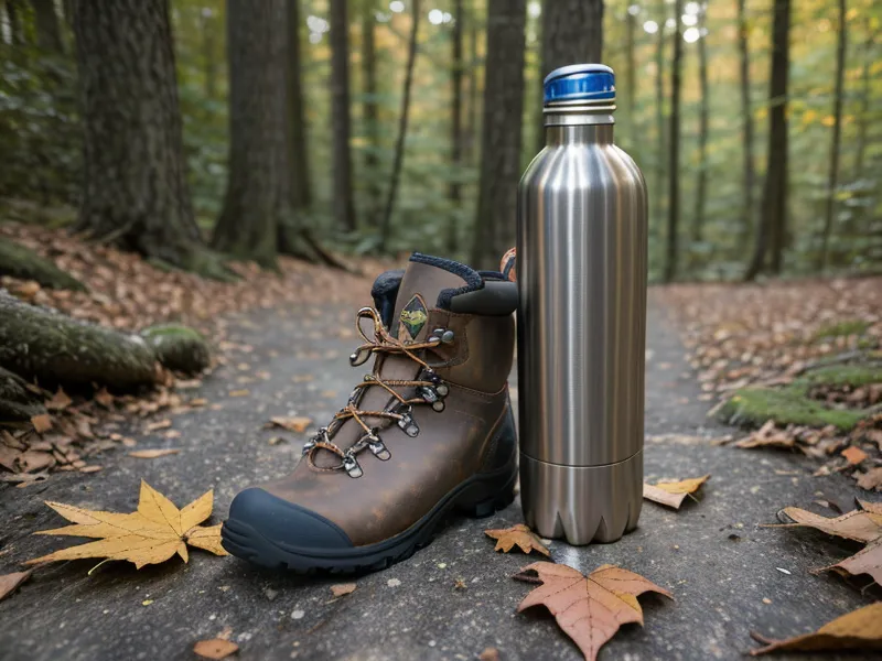 Close-up of aluminum trekking poles resting against a granite rock on a hiking trail, a joint-health hiking-tip for steadier descents after 50
