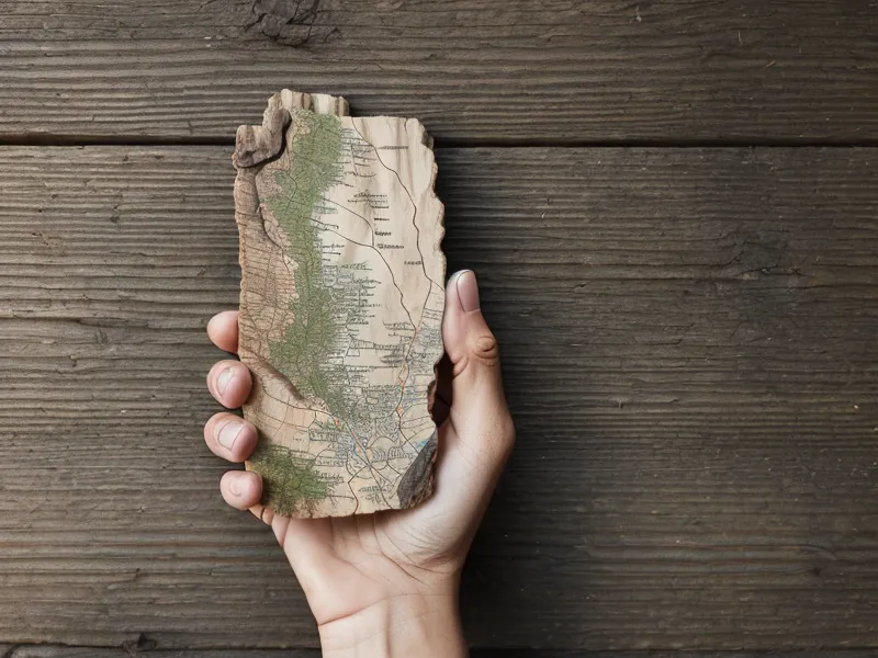 A hand tracing a wooden trail-map sign while picking a lower-impact hiking route instead of the summit loop.