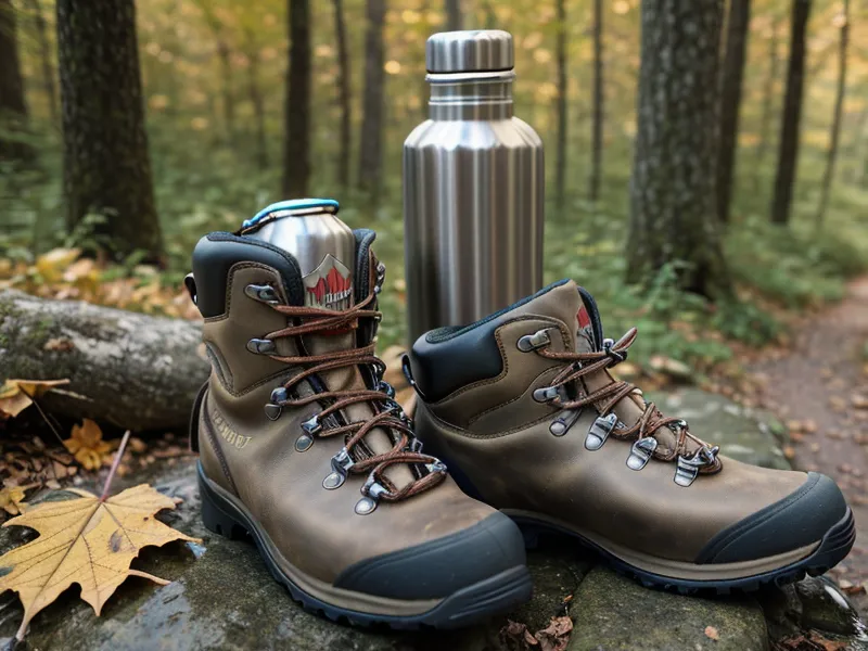 Hiker's boots and trekking poles on a New England trail, part of a joint health and mobility after 50 gear switch