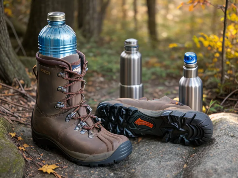 Hand gripping a cork-handled trekking pole to ease joint load on rocky terrain
