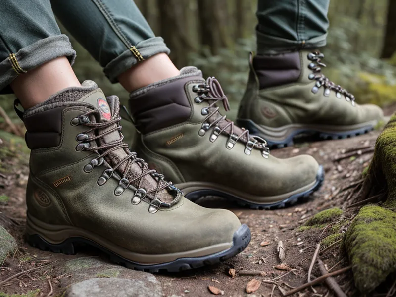 Hiking boots gripping a rocky trail at Noanet Woodlands, chosen for hip and knee support during active aging hikes.