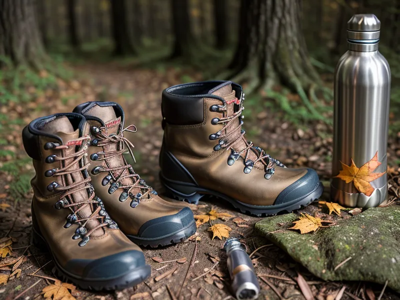 Trekking poles for joint health leaning against a mossy rock on a forest trail, a mobility habit for hikers managing knee pain.