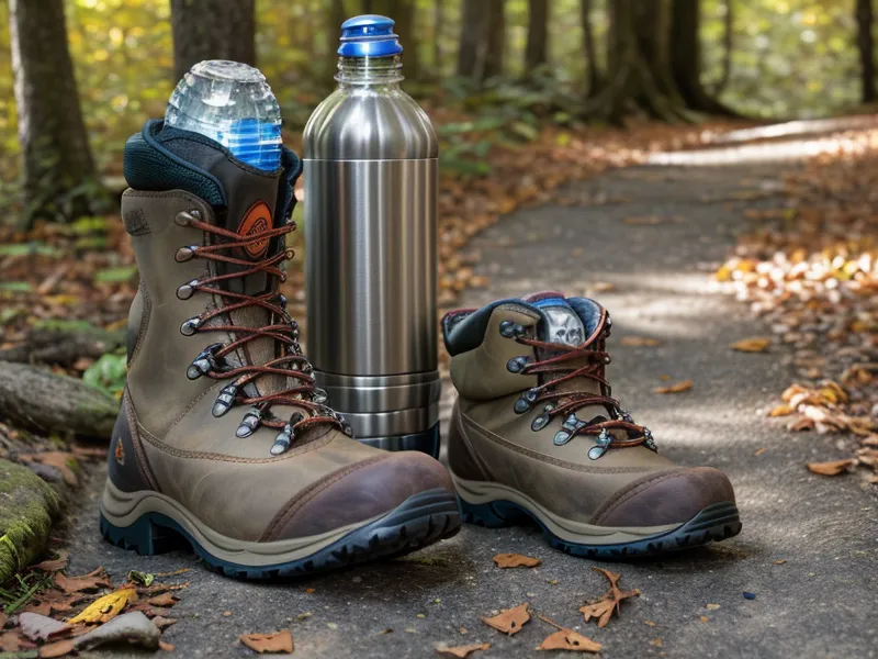 Worn hiking boots picking down a rocky, root-crossed sanctuary trail — staying with hiking after 50